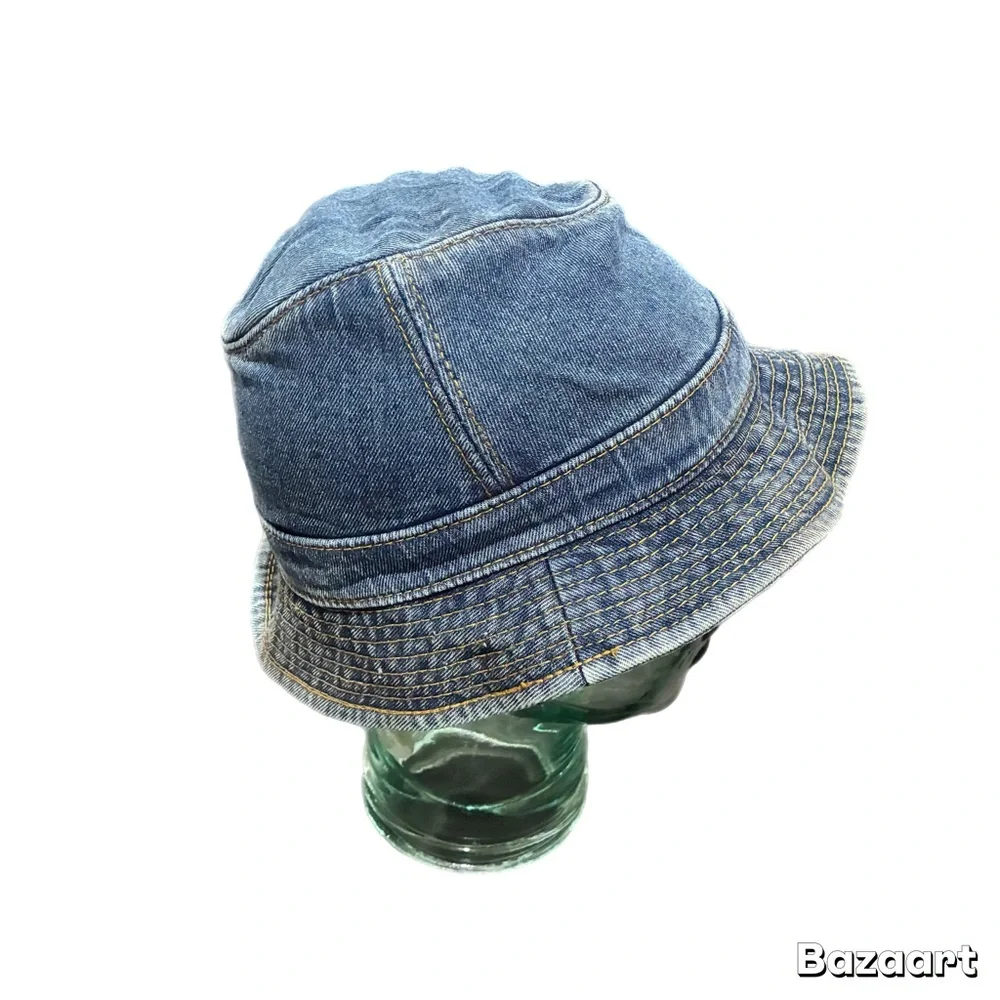 Classic 90s Blue Denim Bucket Hat Sz Small Mesh-Lined Hip-Hop Streetwear Cotton - Picture 3 of 6